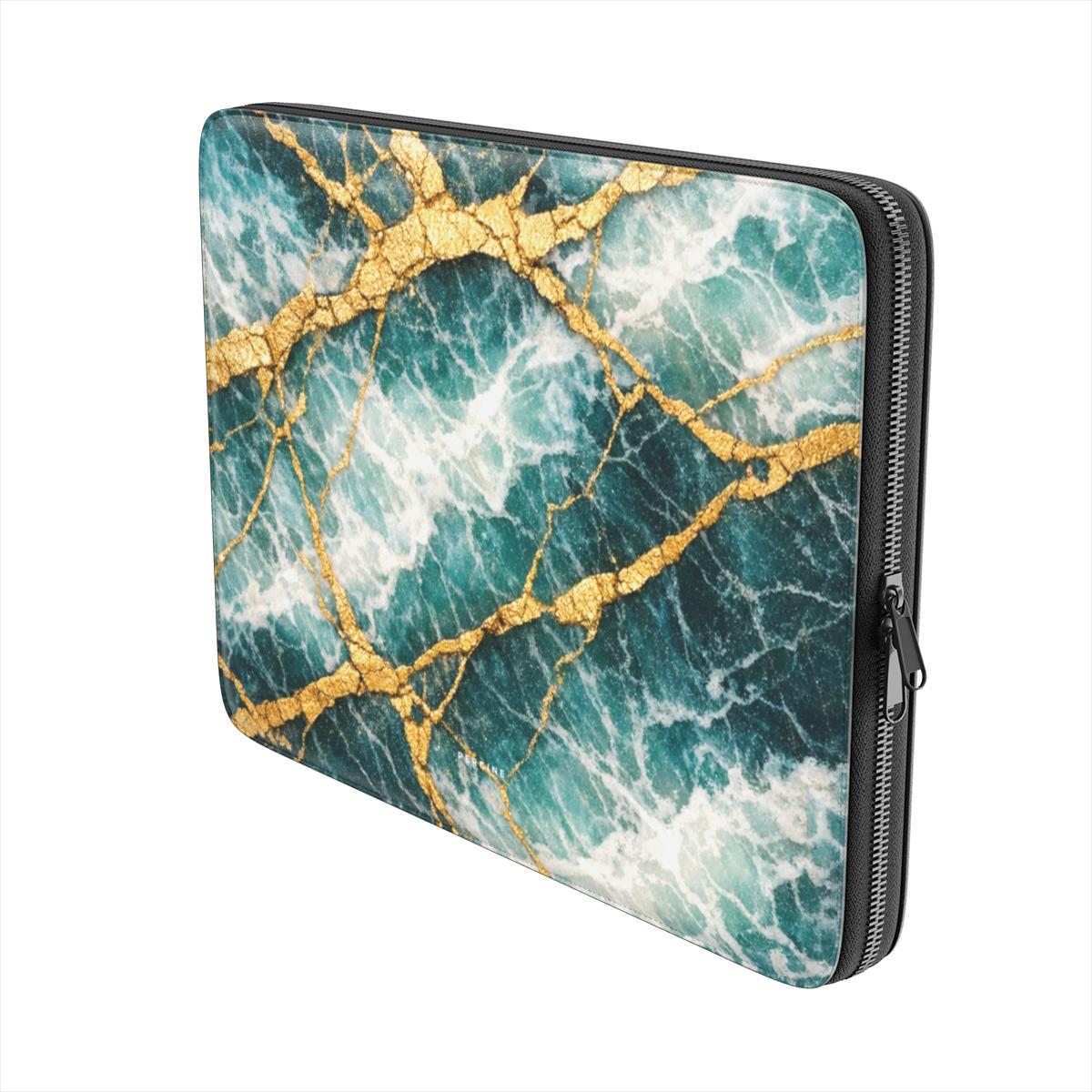 Dark Teal Marble Macbook Dėklas įmautė - Image 2