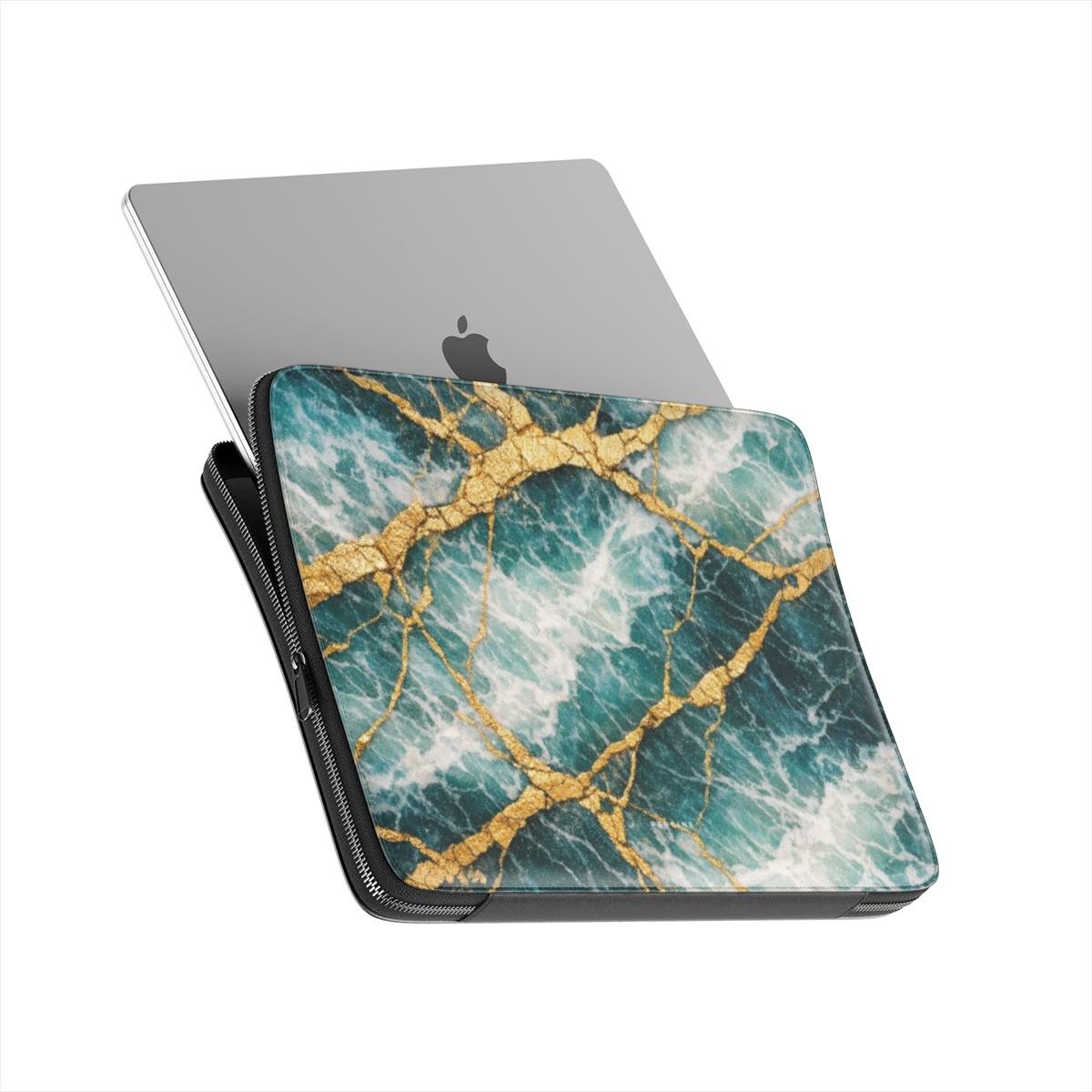 Dark Teal Marble Macbook Dėklas įmautė - Image 4