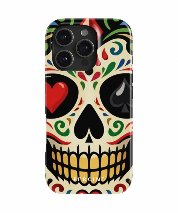 Joker Skull Face Illustration, Ornate Sugar Skull Decoration - Phone Case