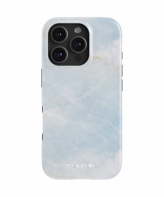 Powder Blue Marble With Soft White Clouds And Faint Gold Thr - Phone Case