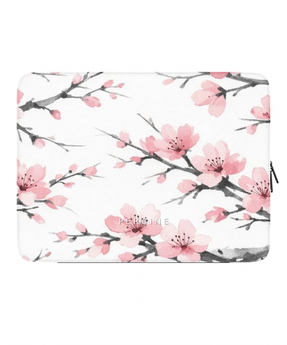 Laptop Sleeve — Japanese Cherry Blossom Branches In Full Bloom, Delicate Ink - Laptop Sleeve